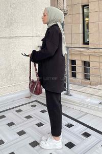 Black Shirt Collar Long Arm Wool Cotton Fabric Elastic Trousers Comfortable Suit