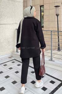 Black Shirt Collar Long Arm Wool Cotton Fabric Elastic Trousers Comfortable Suit