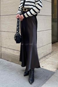 Lamelif Düz Saten Çan Etek Siyah