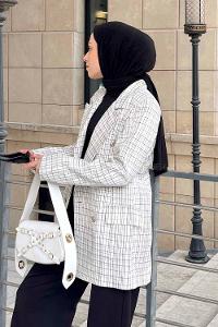 Ecru Medium V Neck Long Arm Cotton Jacket