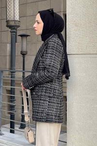 Black Medium V Neck Long Arm Cotton Jacket