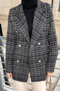 Black Medium V Neck Long Arm Cotton Jacket