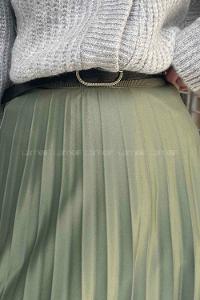 Plum Green Cotton Unprinted Pleated Skirt