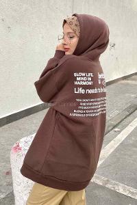 Modalamelid Dikiş Ve Yazı  Baskı Detaylı Sweatshirt Kahverengi