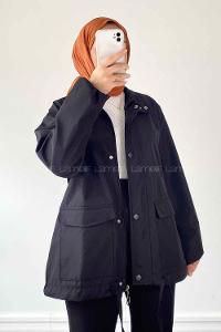 Black Neckband Long Arm Raincoat