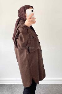 Brown Shirt Collar Long Arm Cotton Jacket
