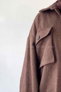 Brown Shirt Collar Long Arm Cotton Jacket
