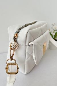 Lamelif Kapak Kilitli Vintage Çapraz Çanta Beyaz