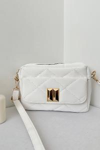 Lamelif Kapak Kilitli Vintage Çapraz Çanta Beyaz