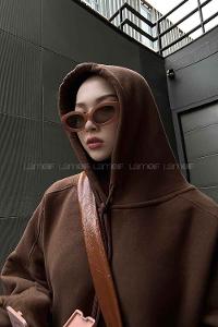 Lamelif Kapşonlu Oversize Yan Cepli Sweat Acı Kahve