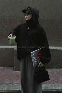 Lamelif Ön Fermuarlı Düz Sweatshirt Siyah