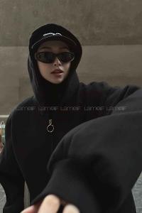 Lamelif Ön Fermuarlı Düz Sweatshirt Siyah