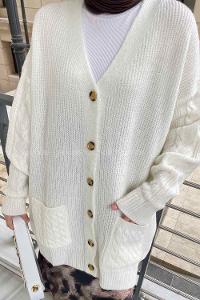 Lamelif Kol Örgü Detaylı Hırka Ekru