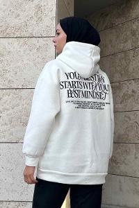 Lamelif Arka Ve Yaka Baskı Detaylı Sweatshirt Ekru