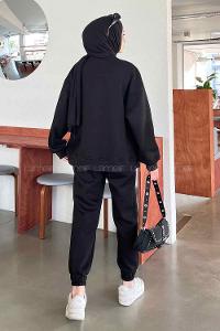 Black Polo Neck Collar Long Arm Cotton Fabric Elastic Trousers Comfortable Suit