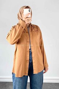 Camel Shirt Collar Long Arm Cotton Shirt