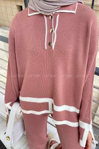 Rose Shirt Collar Long Arm Without Accessories Knitwear Regular Trousers Comfortable Suit