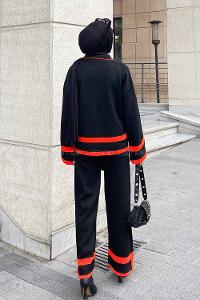 Black Shirt Collar Long Arm Without Accessories Knitwear Regular Trousers Comfortable Suit