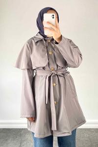 Lamelif Marnie Pelerin Detaylı Trençkot Gri