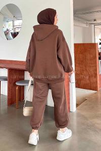Lamelif Paça Lastikli Üç İplik Sweat Takım Acı Kahve