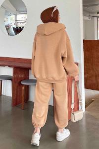 Brown With Milk Hood Neck Long Arm With Zipper Cotton Fabric Elastic Trousers Comfortable Suit