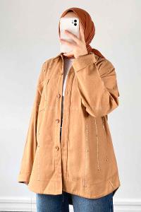 Lamelif Taş Detaylı Gömlek   Camel