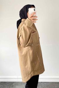 Lamelif Taş Detaylı Gömlek Vizonrengi