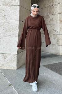 Bitter Brown Normal Neck Wool Acrylic Unprinted Dresess