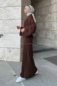 Bitter Brown Normal Neck Wool Acrylic Unprinted Dresess