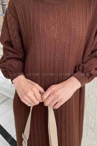 Bitter Brown Crew Neck Knitwear Unprinted Dresess