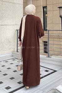 Bitter Brown Crew Neck Knitwear Unprinted Dresess