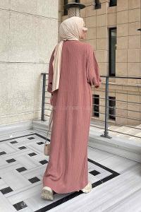 Lamelif Yarasa Kol Triko Elbise Gül