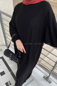 Lamelif Yarasa Kol Triko Elbise Siyah
