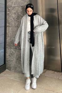 Gray Scarf Neck Long Arm Knitwear Cardigan