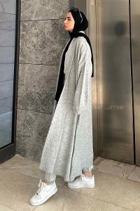 Gray Scarf Neck Long Arm Knitwear Cardigan