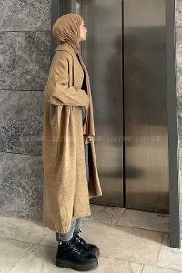 Brown With Milk Scarf Neck Long Arm Knitwear Cardigan