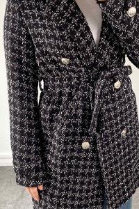 Black Medium V Neck Long Arm Cotton Jacket