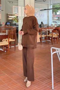 Brown Mock Turtle Neck Long Arm Without Accessories Acrylic Regular Trousers Comfortable Suit