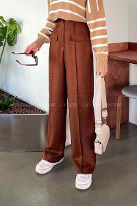 Bitter Brown Wool Cotton Normal Waist Linen Pants