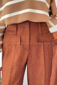 Bitter Brown Wool Cotton Normal Waist Linen Pants