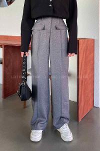 Gray Wool Cotton Normal Waist Linen Pants