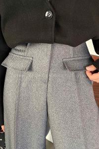 Gray Wool Cotton Normal Waist Linen Pants