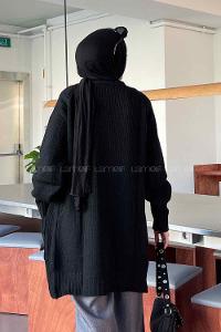 Lamelif Çift Cep Triko Hırka Siyah