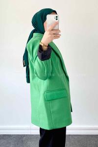 Grassgreen V Neck Long Arm Poplin Fabric Elastan Jacket