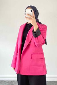 Lamelif Daisy Kaşe Ceket Fuşya