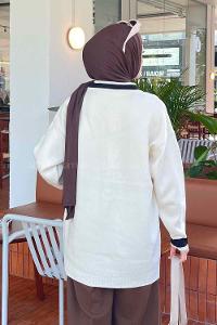 Lamelif Gold Düğmeli Hırka Krem