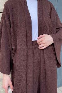 Bitter Brown Scarf Neck Long Arm Cotton Fabric Regular Trousers Carrot Pant Suit