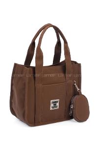 Lamelif Kadın Organik Kanvas Kumaş Çapraz Askılı Tote Omuz Çantası Acı Kahve