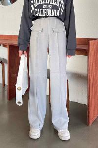 Light Grey Wool Cotton Normal Waist Linen Pants