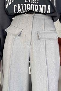 Light Grey Wool Cotton Normal Waist Linen Pants